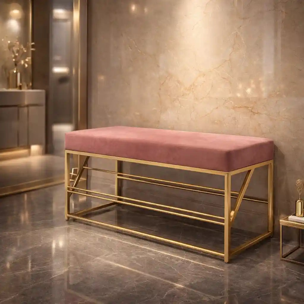 2 Tier Upholstered Organizer Shelf with Pink Padded Cushion Seat