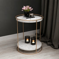 2 Tiered with Gold End Faux Marble Side Table