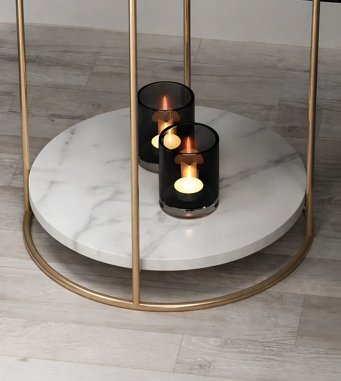 2 Tiered with Gold End Faux Marble Side Table
