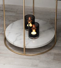 2 Tiered with Gold End Faux Marble Side Table