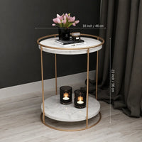 2 Tiered with Gold End Faux Marble Side Table