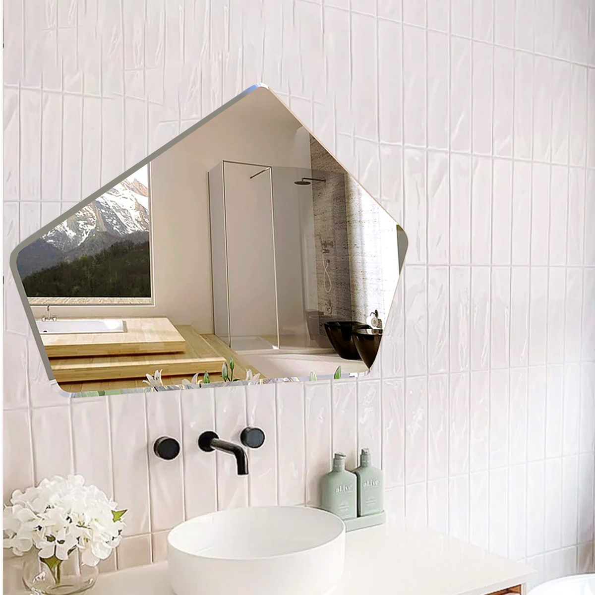 Scandinavian Frameless Beveled Geometrical Shaped Mirror