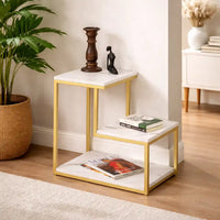 3-Tier Modern Side Table with Storage Shelf with Golden Metal Finish