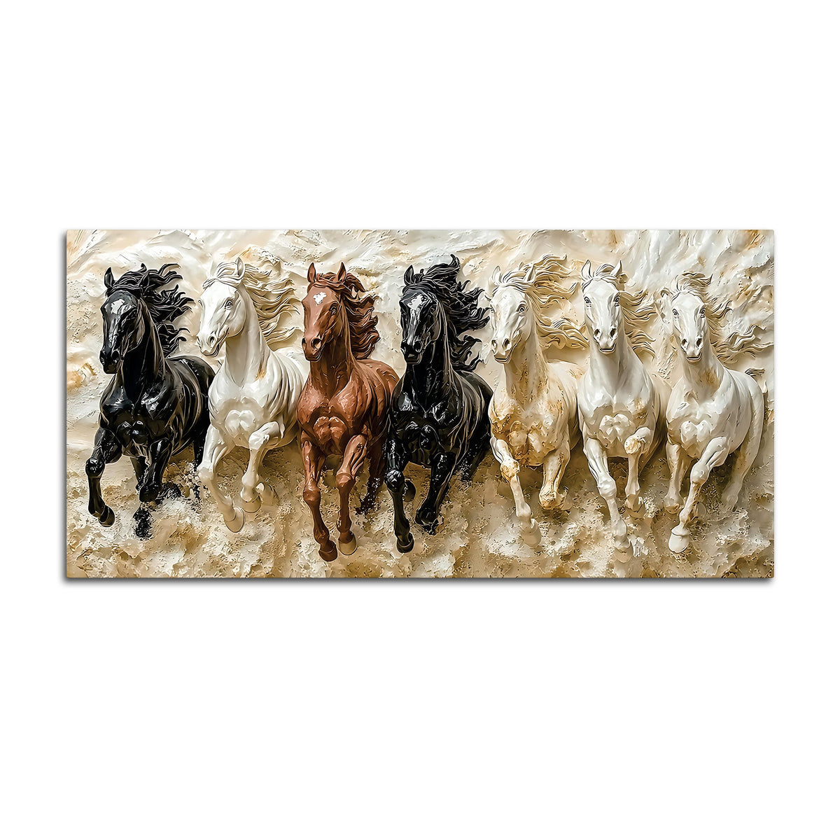 3D Art Auspicious Canvas wall Painting of Seven Running Horses