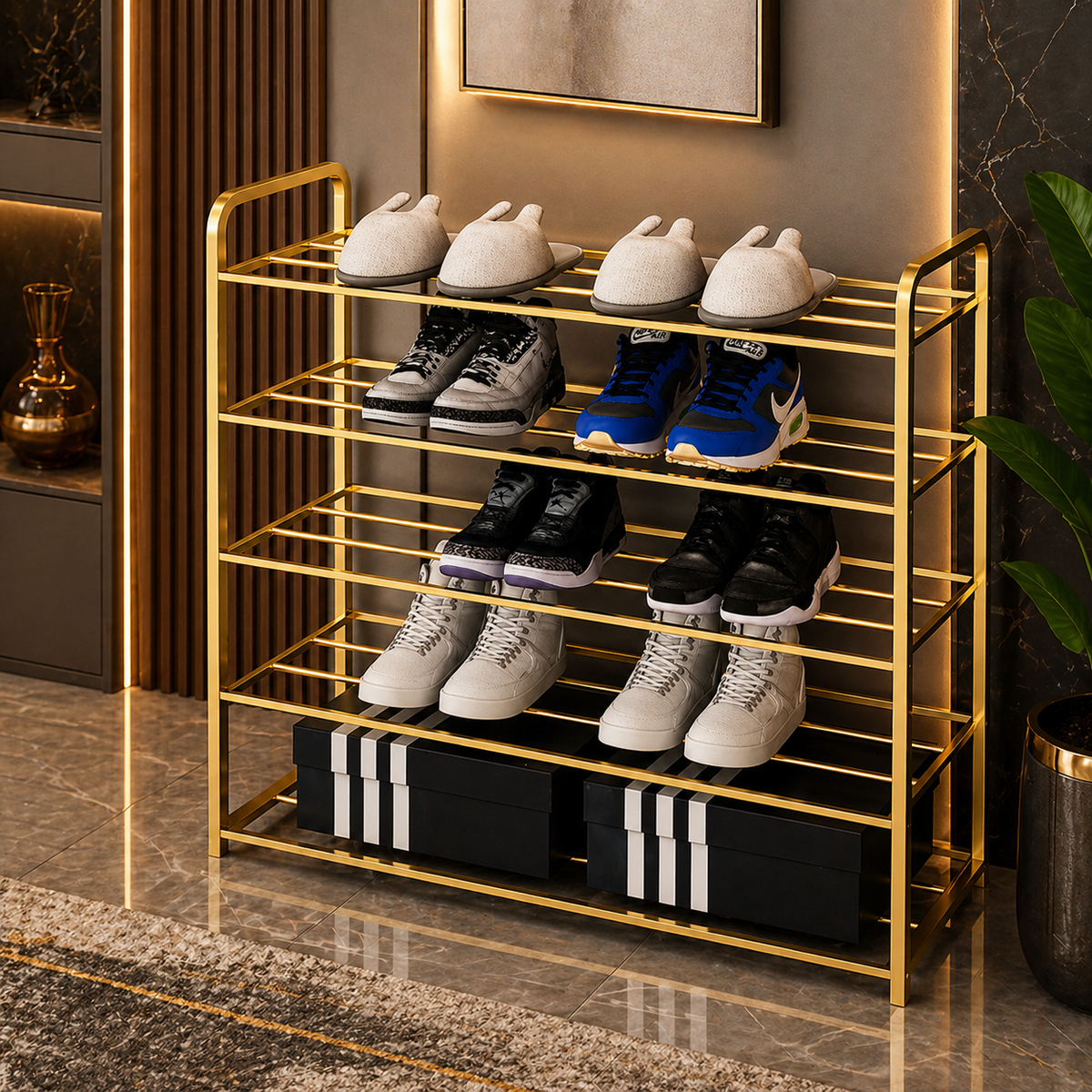5 Layer Metal Shoe Rack Large Capacity Shoe Cabinet