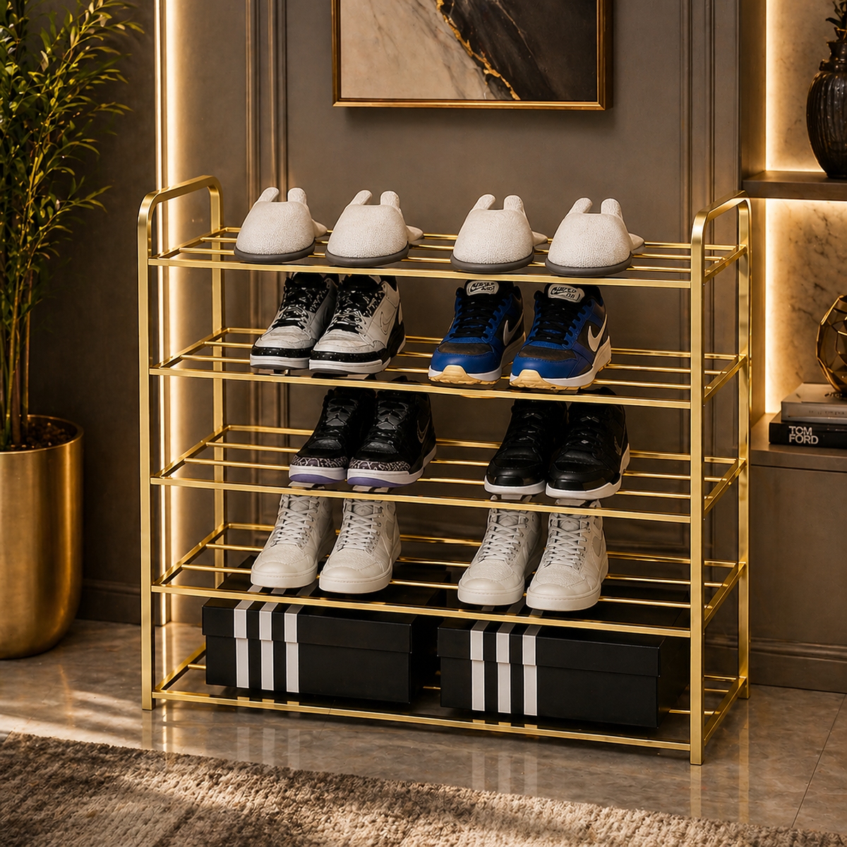 5 Layer Metal Shoe Rack Large Capacity Shoe Cabinet