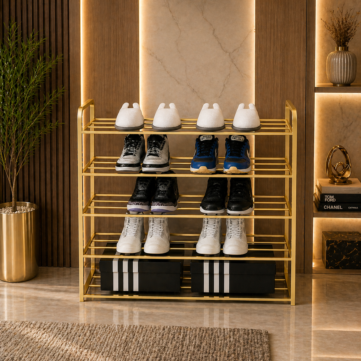 5 Layer Metal Shoe Rack Large Capacity Shoe Cabinet
