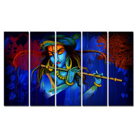 5 Pieces Canvas Wall Painting of Lord Krishna Playing Flute