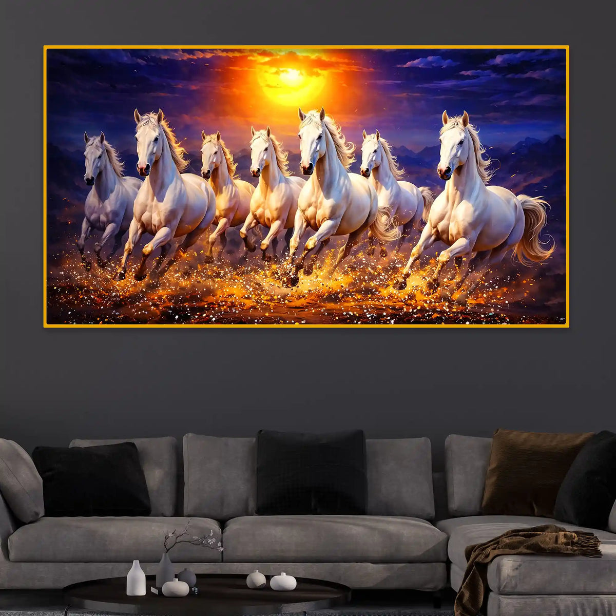 7 Horse for Wealth Success Luxury Crystal Glass Painting