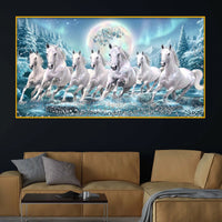 7 White Horses Crystal Glass Painting for Modern Vastu Decor