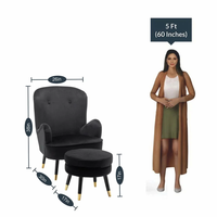 Luxury Black Premium Velvet Lounge Chair with Footrest