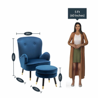 Luxury Navy Blue Comfy Velvet Lounge Chair with Footrest