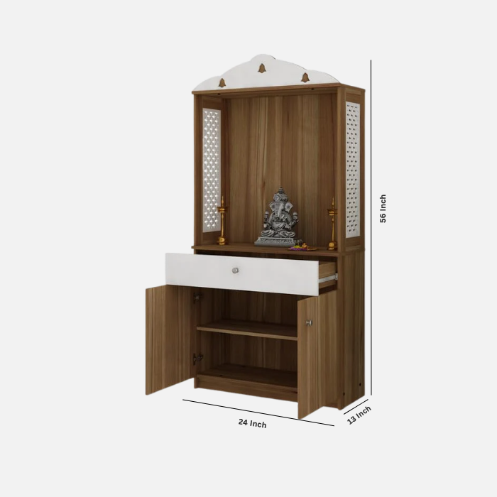 Modern Design Wooden Floor Temple with Elegant White Accent Drawers & Storage Cabinet for Home  & Office