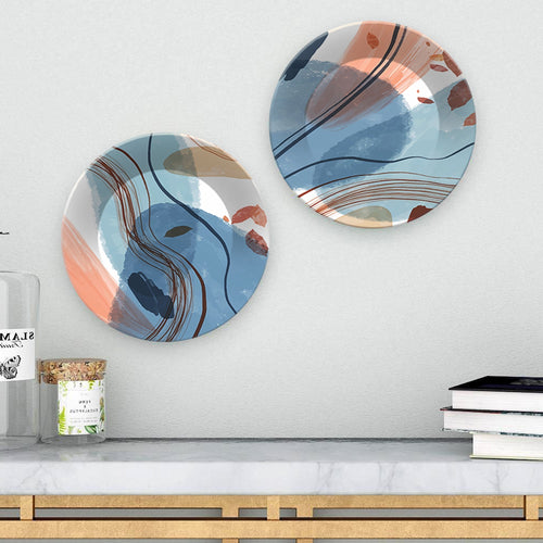 Abstract Art Ceramic Wall Hanging Plates of Two Pieces