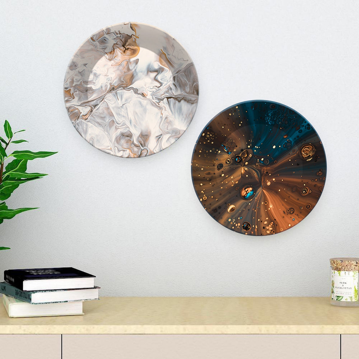 Abstract Paint Texture Ceramic Wall Hanging Plates of Two Pieces
