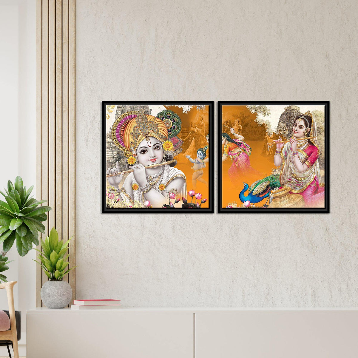 Bal Gopal Wall Painting of 2 Pieces Floating Frame