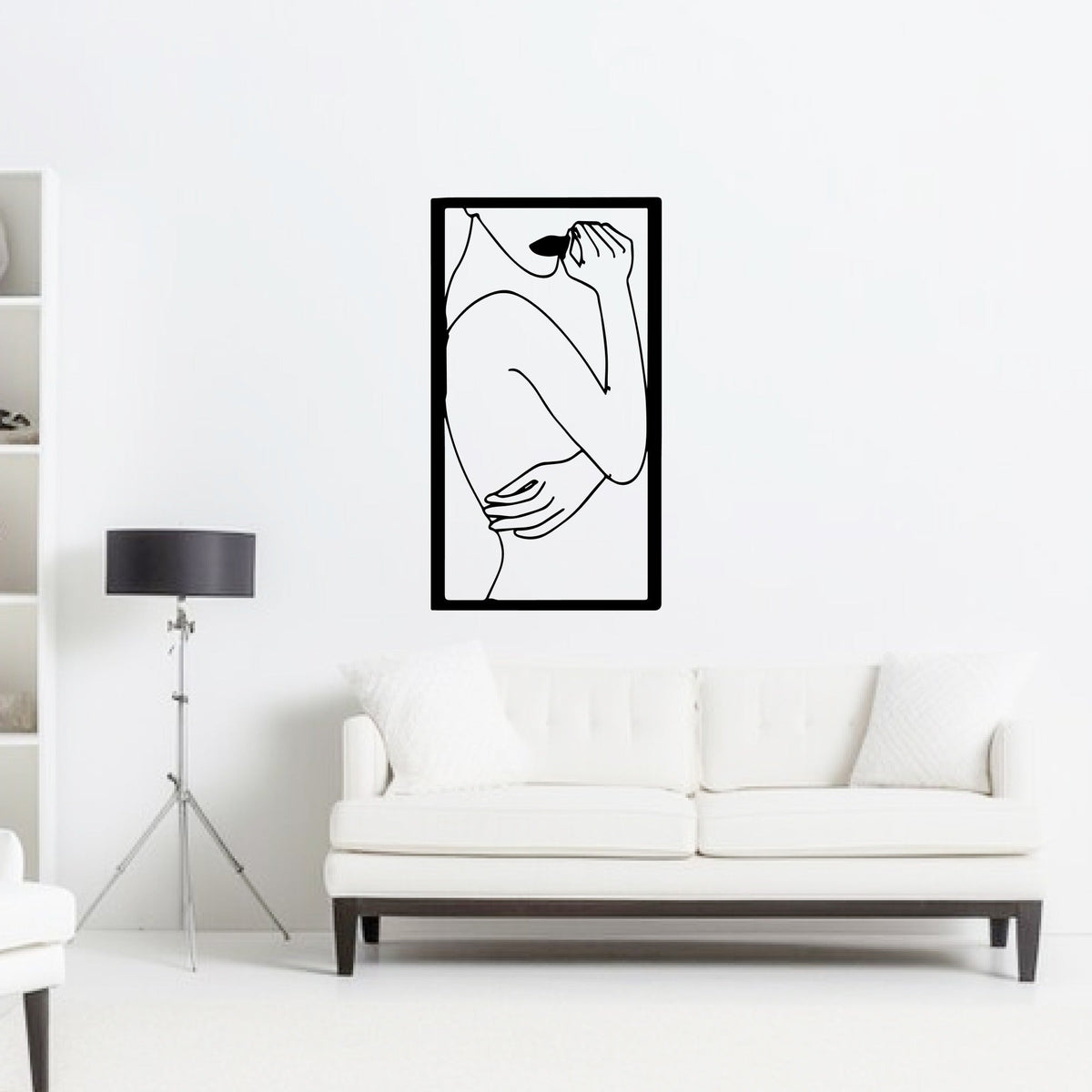 Beautiful Girl Line Art Frame Metal Wall Art Decor