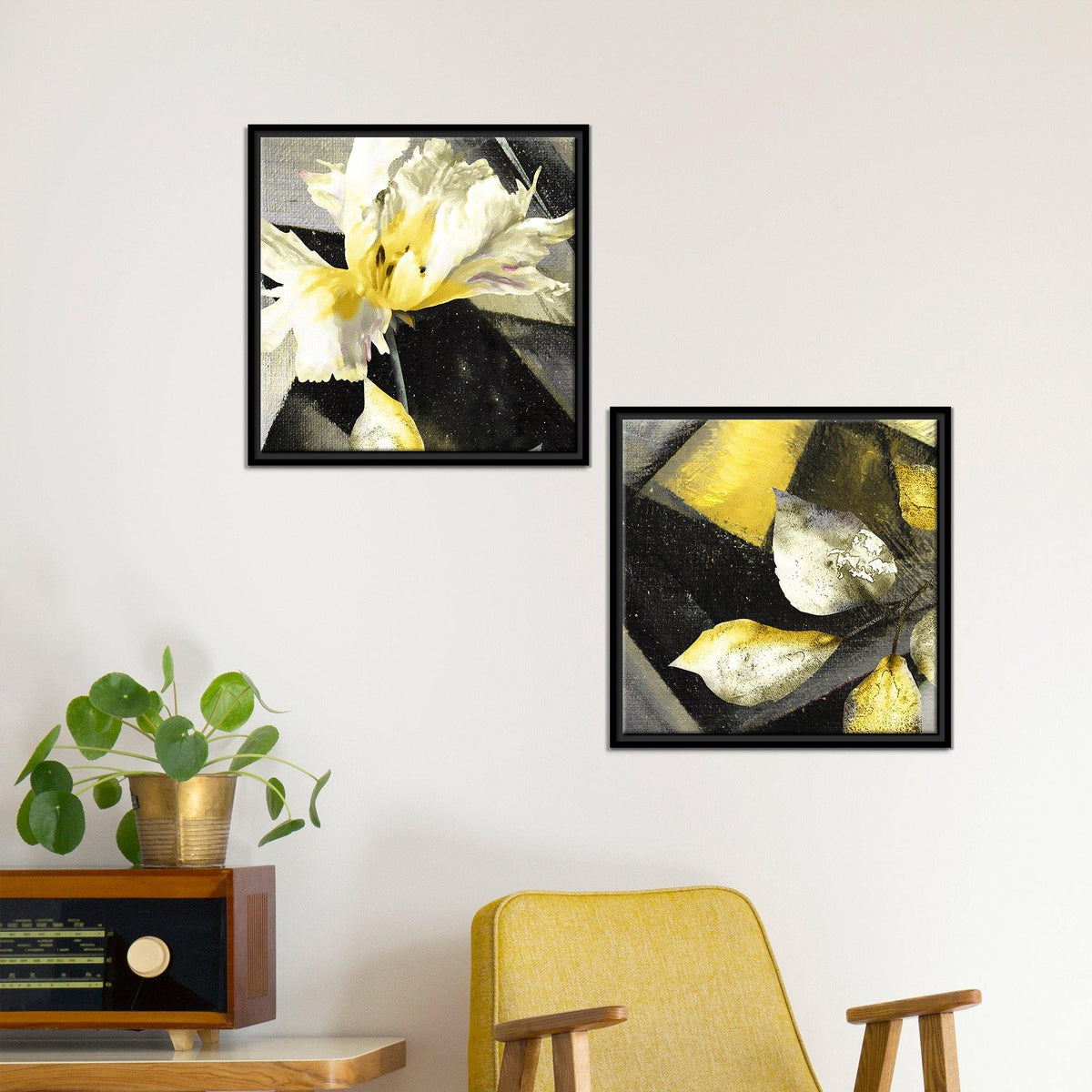 Beautiful White Flower Wall Painting of 2 Pieces Floating Frame
