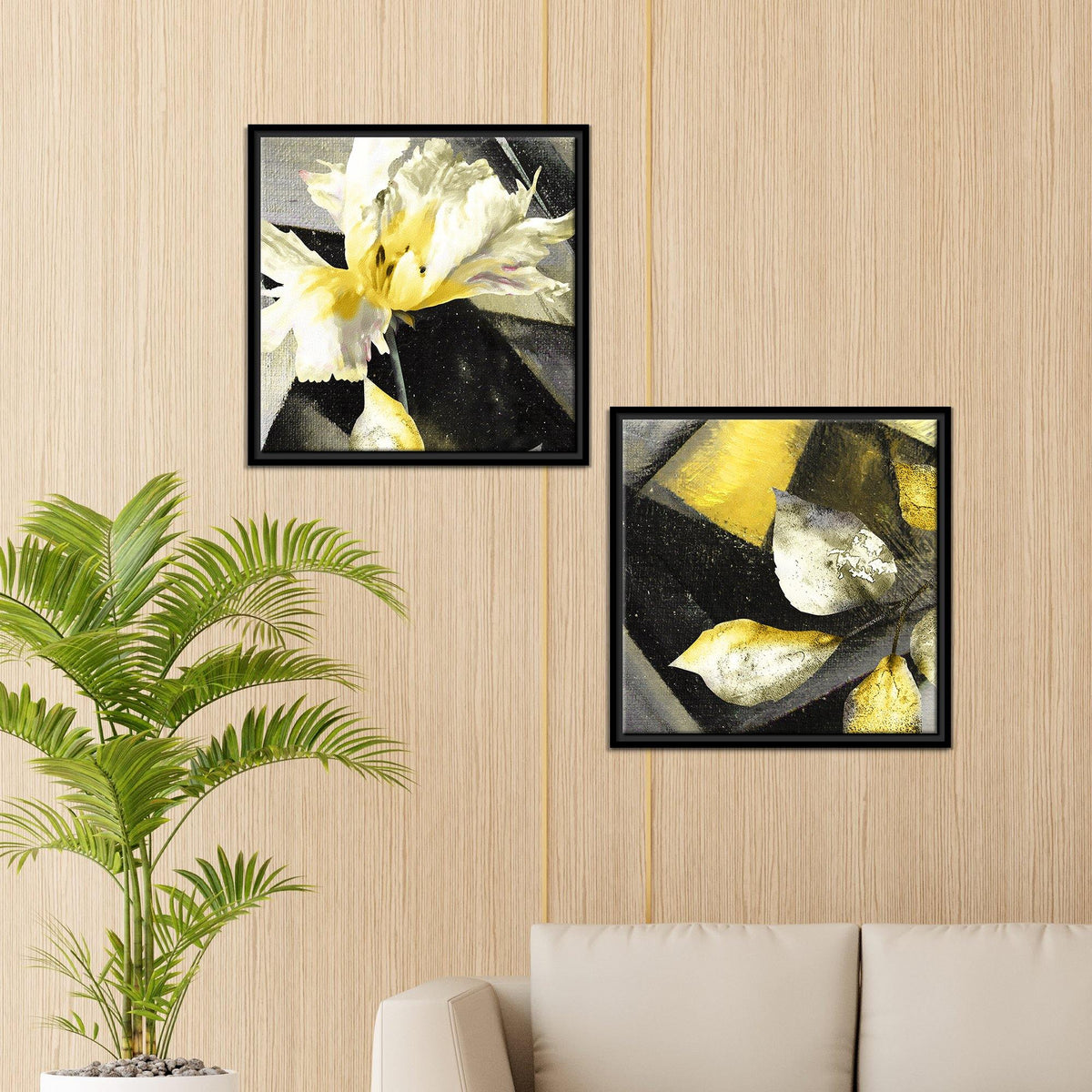 Beautiful White Flower Wall Painting of 2 Pieces Floating Frame