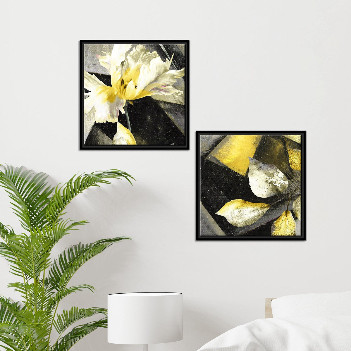 Beautiful White Flower Wall Painting of 2 Pieces Floating Frame