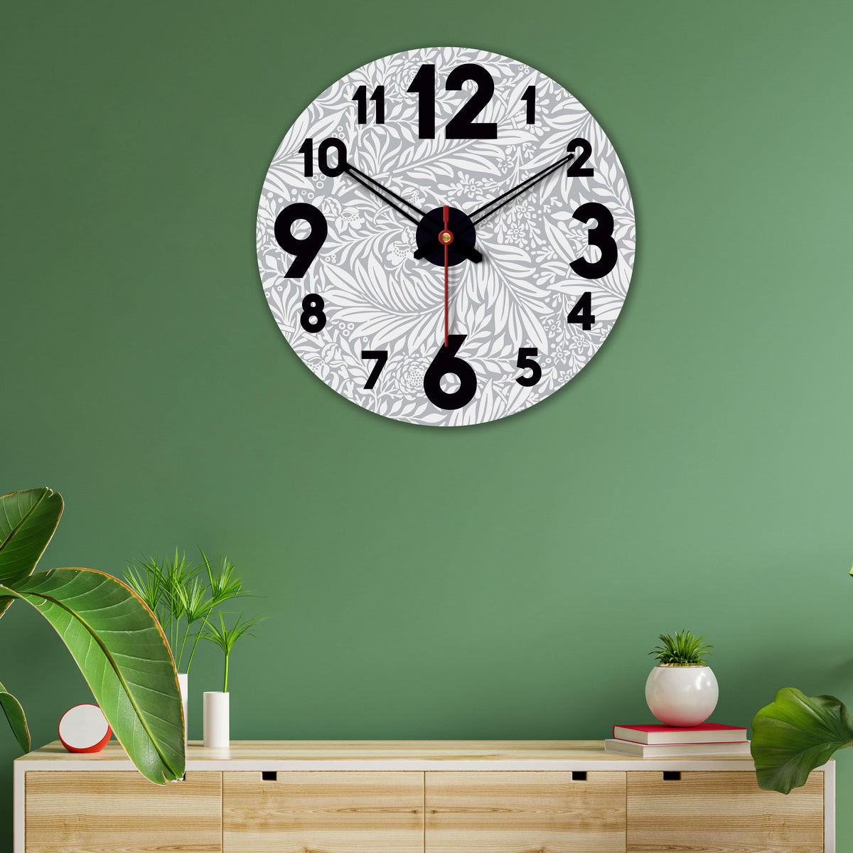 Botanical Leaves Print Wooden Wall Clock