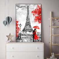 Couple at Eiffel Tower Floating Canvas Wall Painting