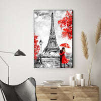 Couple at Eiffel Tower Floating Canvas Wall Painting