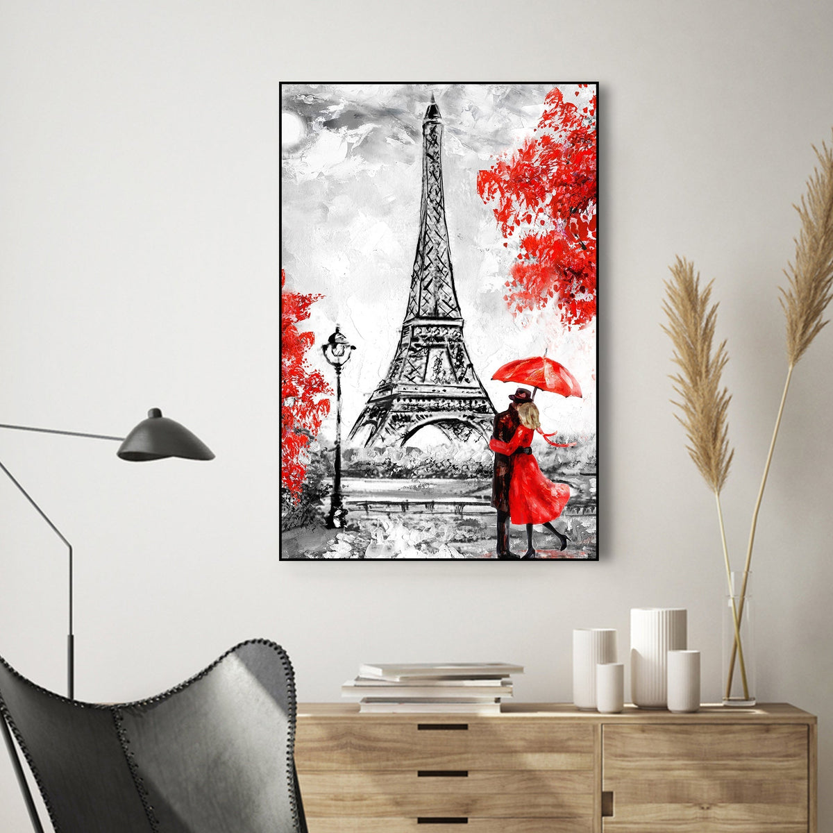 Couple at Eiffel Tower Floating Canvas Wall Painting