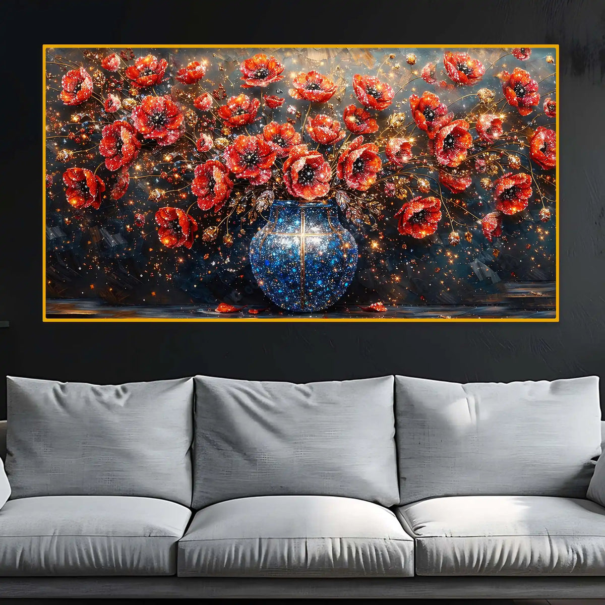 Designer Sparkling Floral Vase Crystal Glass Wall Painting for Modern Interior Décor