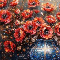 Designer Sparkling Floral Vase Crystal Glass Wall Painting for Modern Interior Décor