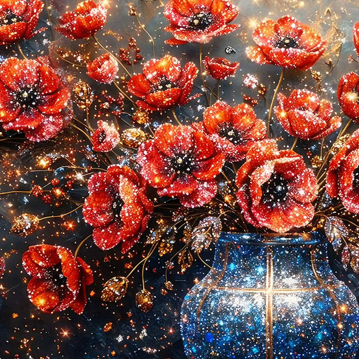 Designer Sparkling Floral Vase Crystal Glass Wall Painting for Modern Interior Décor