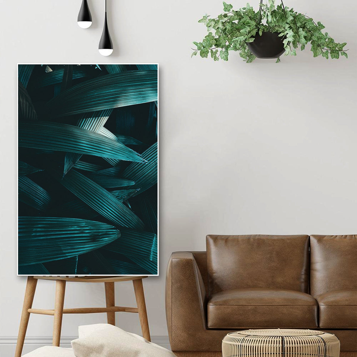 Dark Leaves Floating Canvas Wall Painting