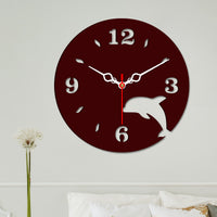 Dolphin Shape in Wooden Wall Clock