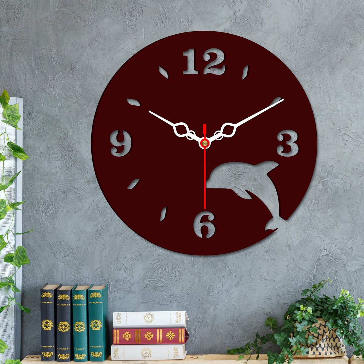 Dolphin Shape in Wooden Wall Clock