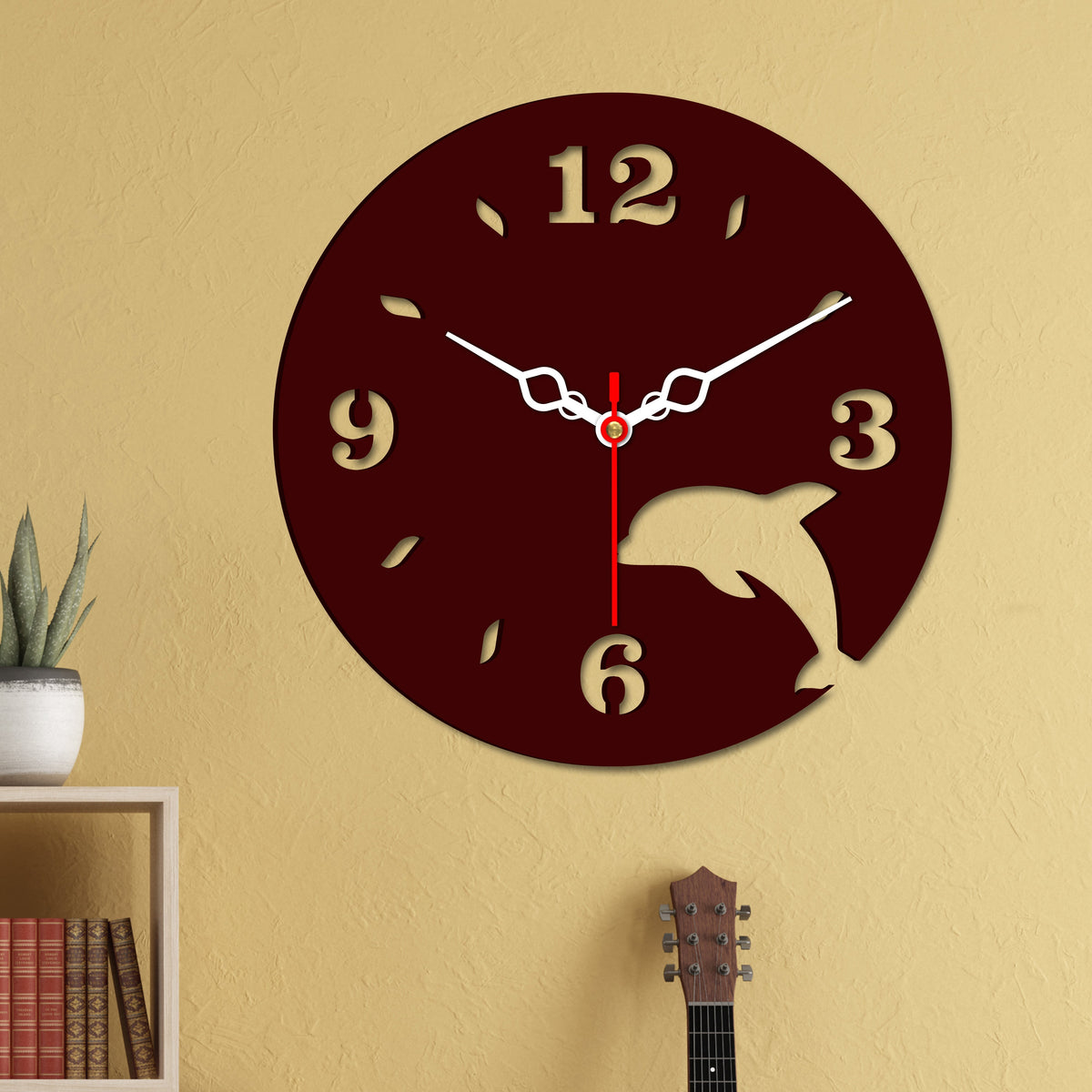 Dolphin Shape in Wooden Wall Clock