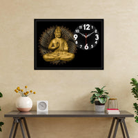 Floating Frame Gautam Buddha Wall Painting with Clock