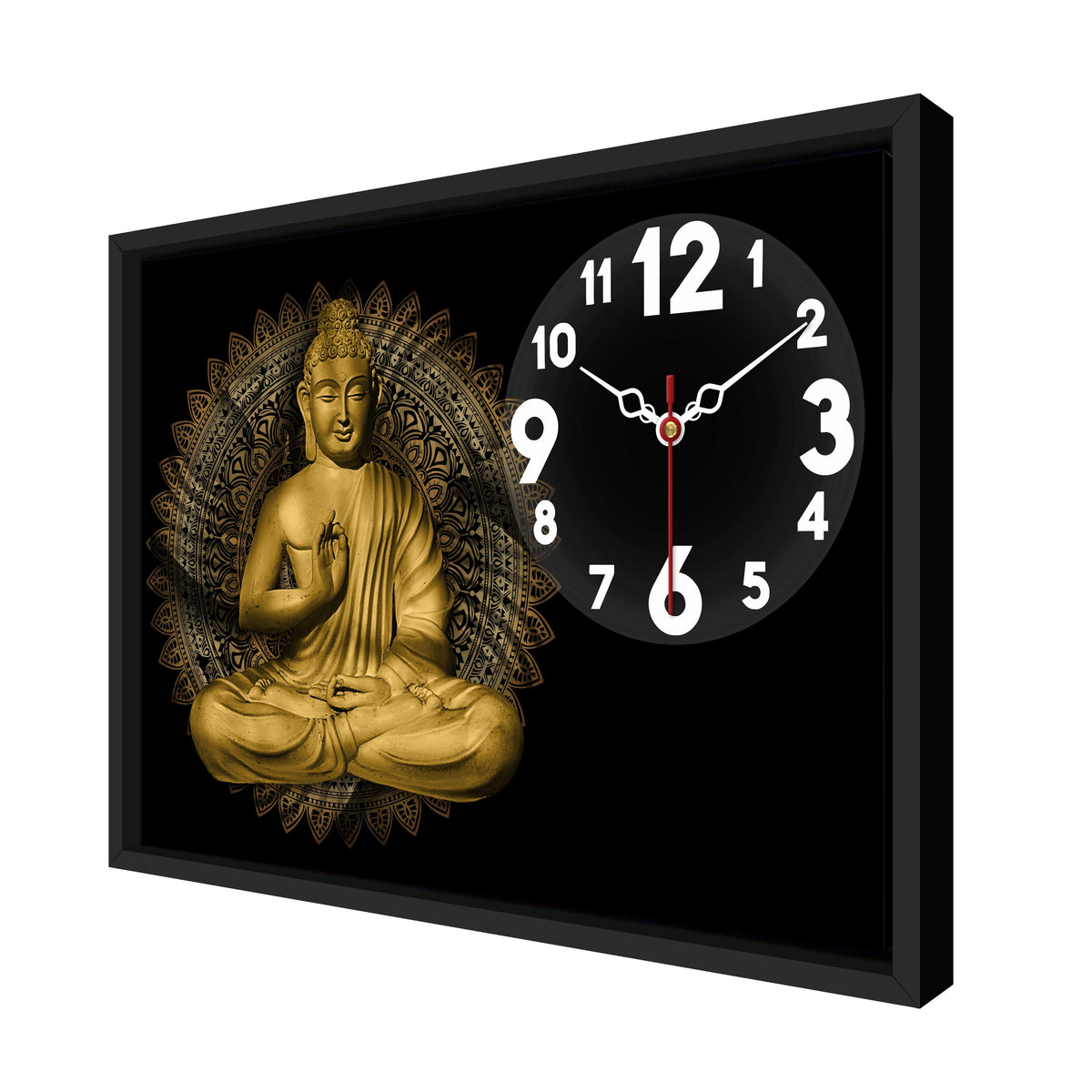 Floating Frame Gautam Buddha Wall Painting with Clock