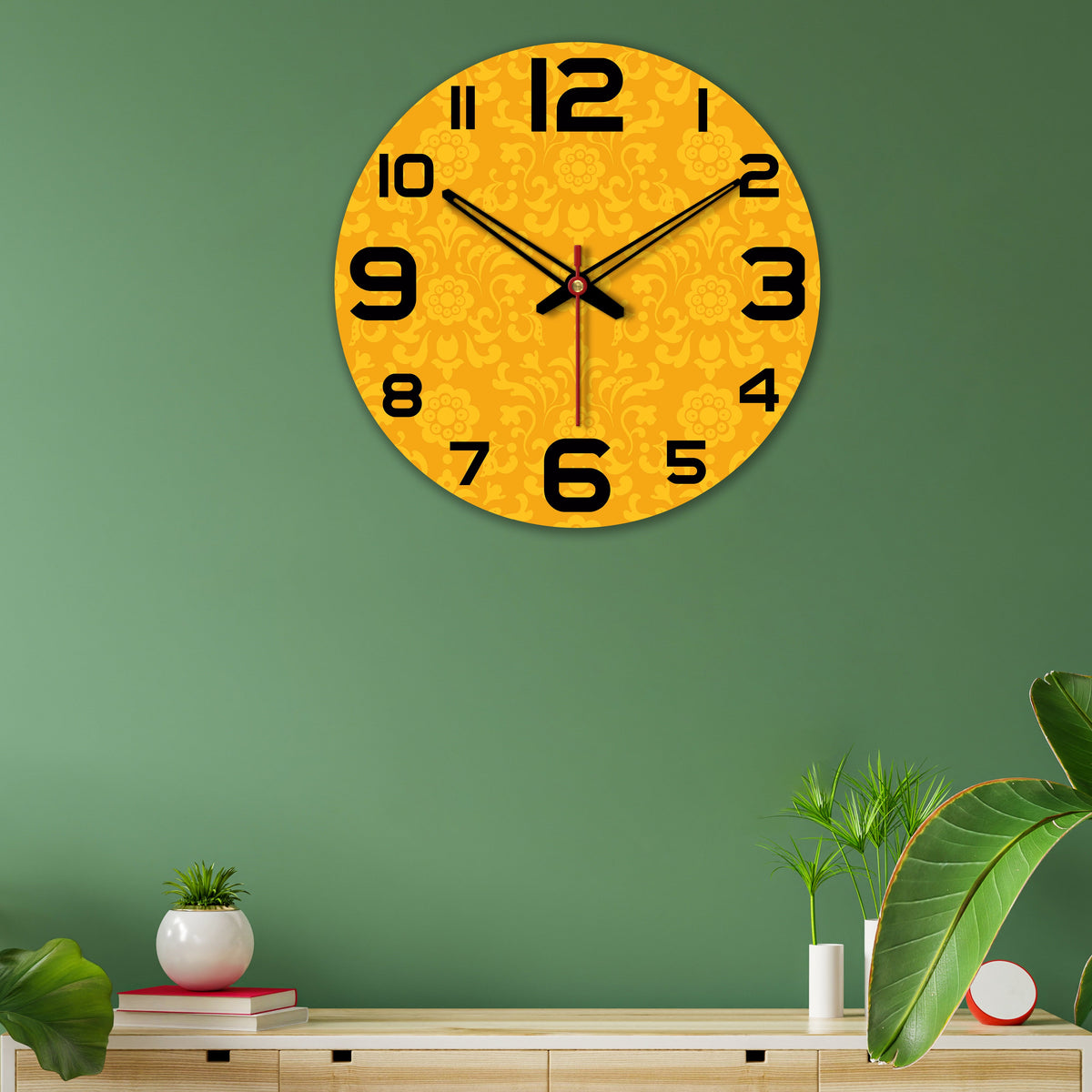 Floral Pattern Wooden Wall Clock
