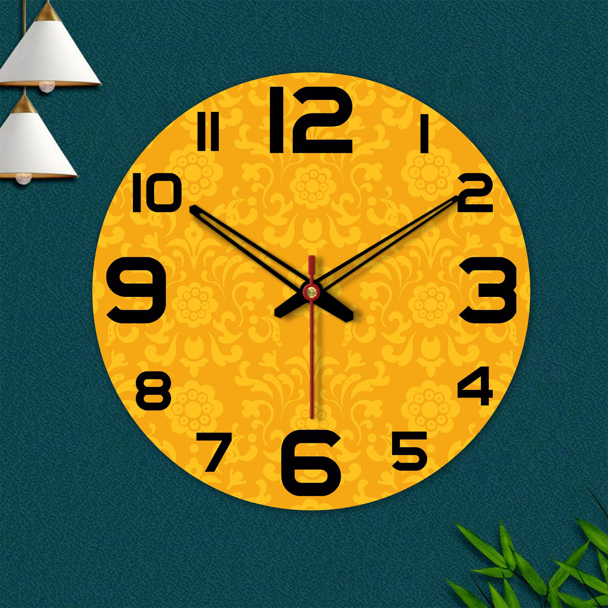 Floral Pattern Wooden Wall Clock