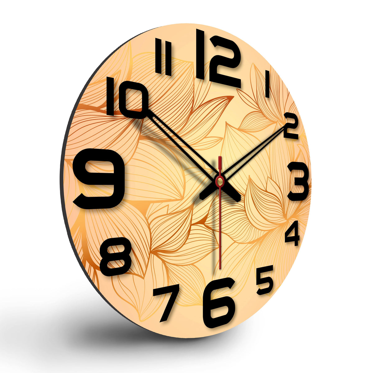 Flower Printed Wooden Wall Clock For Living Room