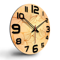 Flower Printed Wooden Wall Clock For Living Room
