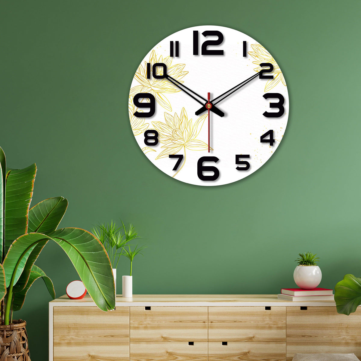 Flowers Printed Wooden Wall Clock
