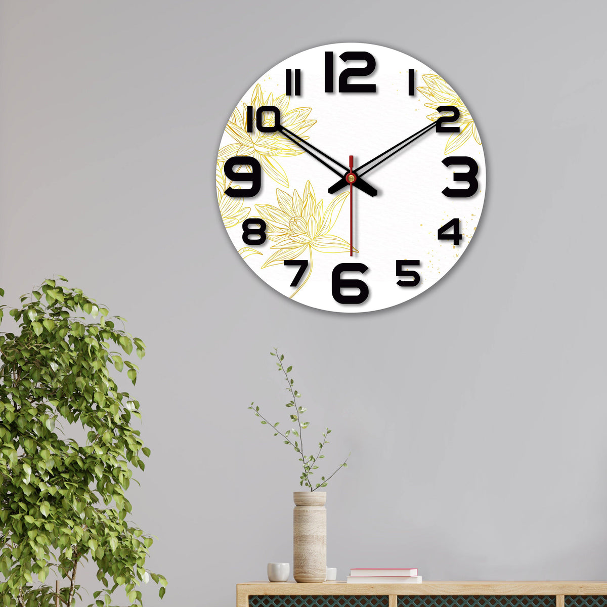 Flowers Printed Wooden Wall Clock