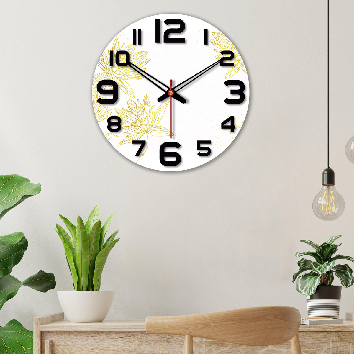Flowers Printed Wooden Wall Clock