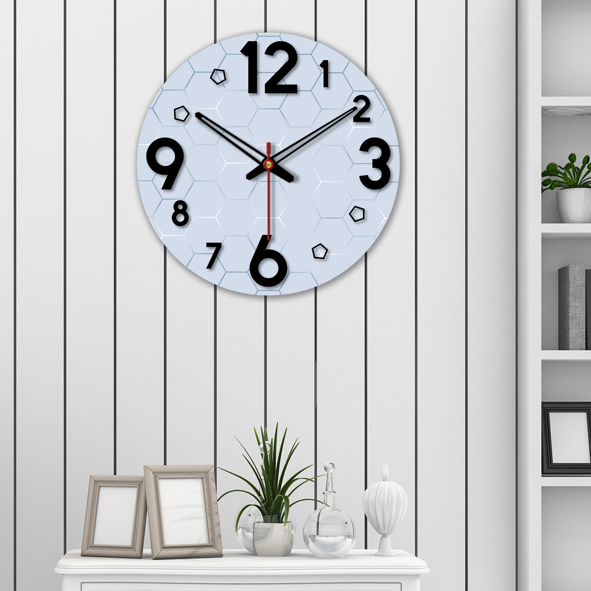 Geometric Hexagon Pattern Wooden Wall Clock