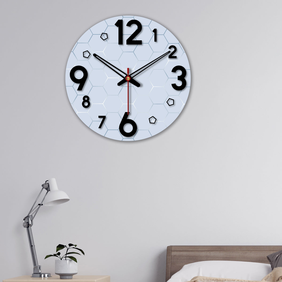 Geometric Hexagon Pattern Wooden Wall Clock