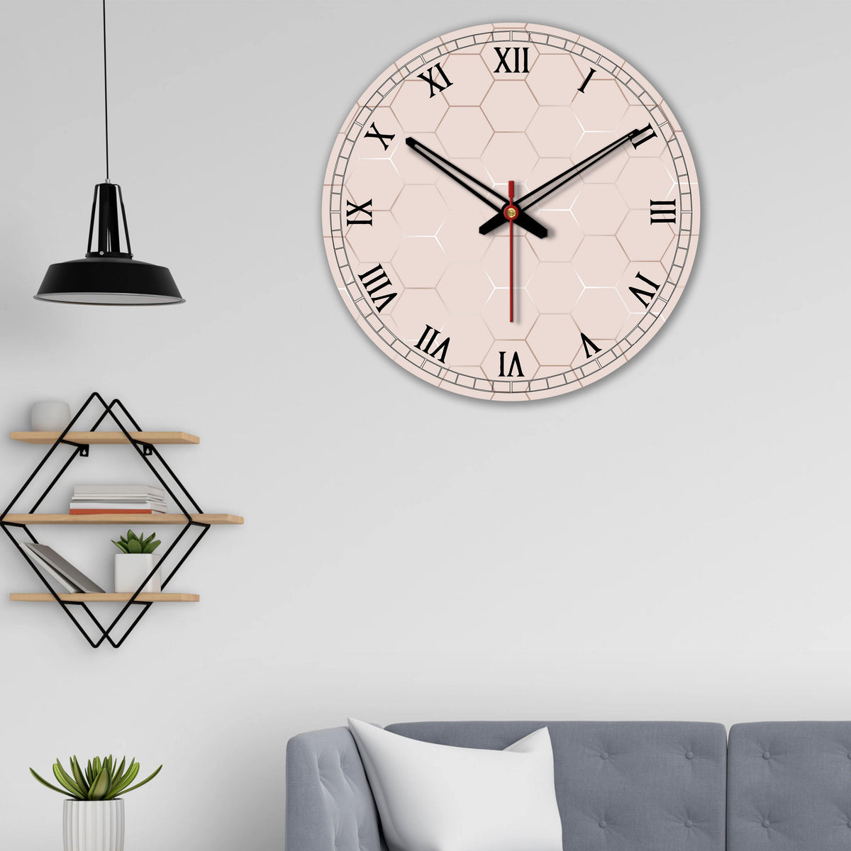 Geometric Shape Wooden Wall Clock For Living Room