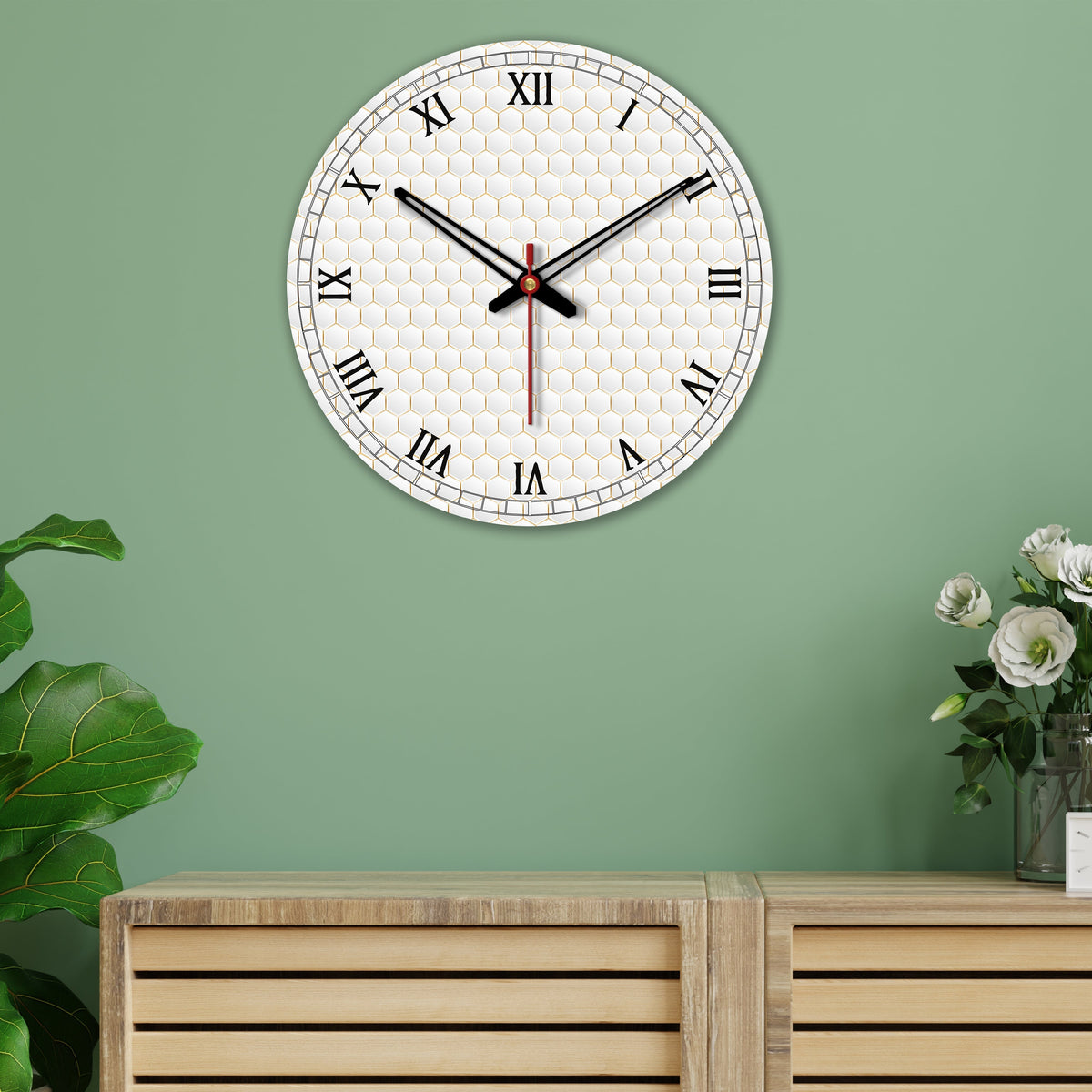 Geometrical Pattern Printed Wooden Wall Clock