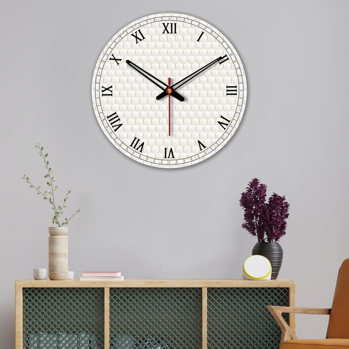 Geometrical Pattern Printed Wooden Wall Clock