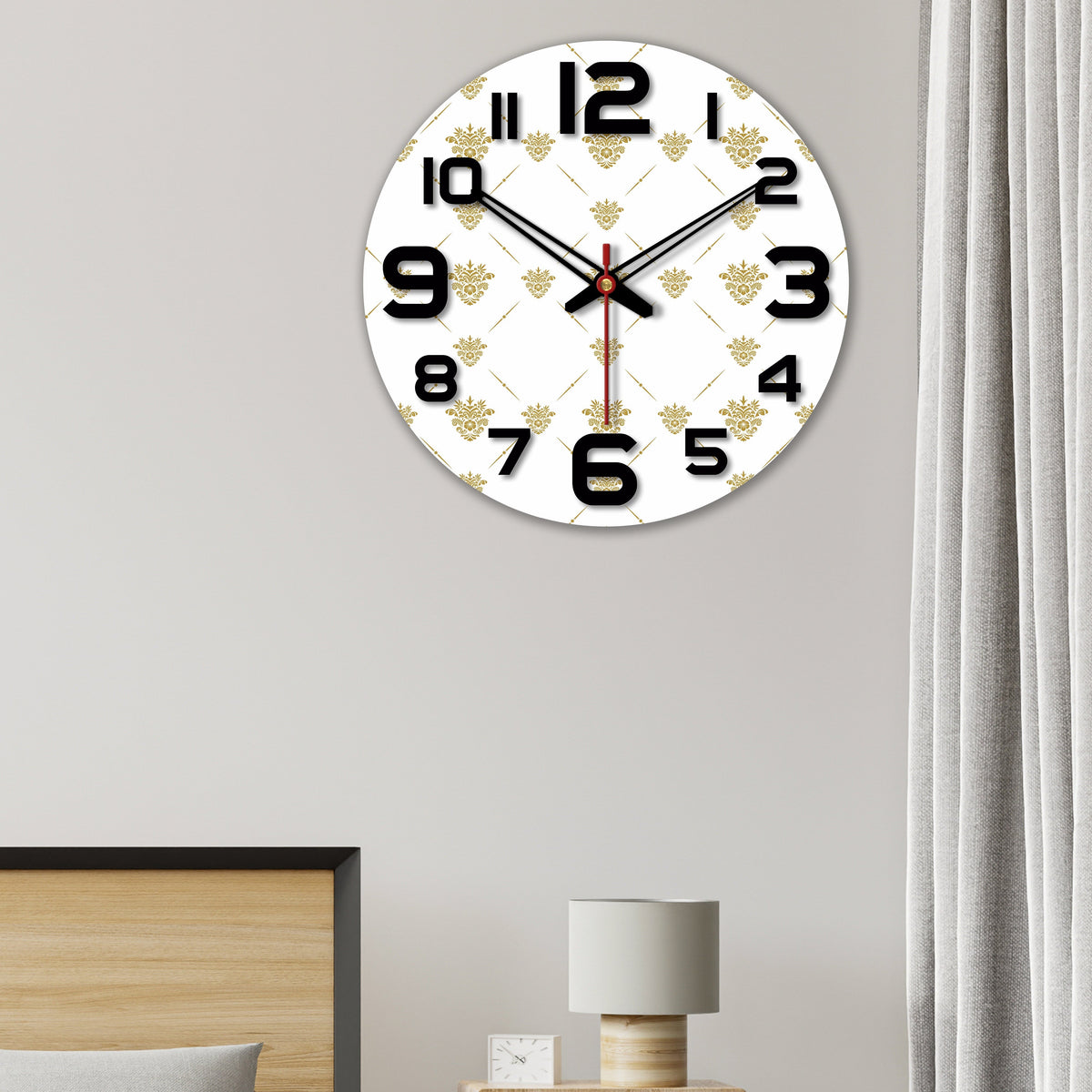 Golden Floral Pattern Wooden Wall Clock